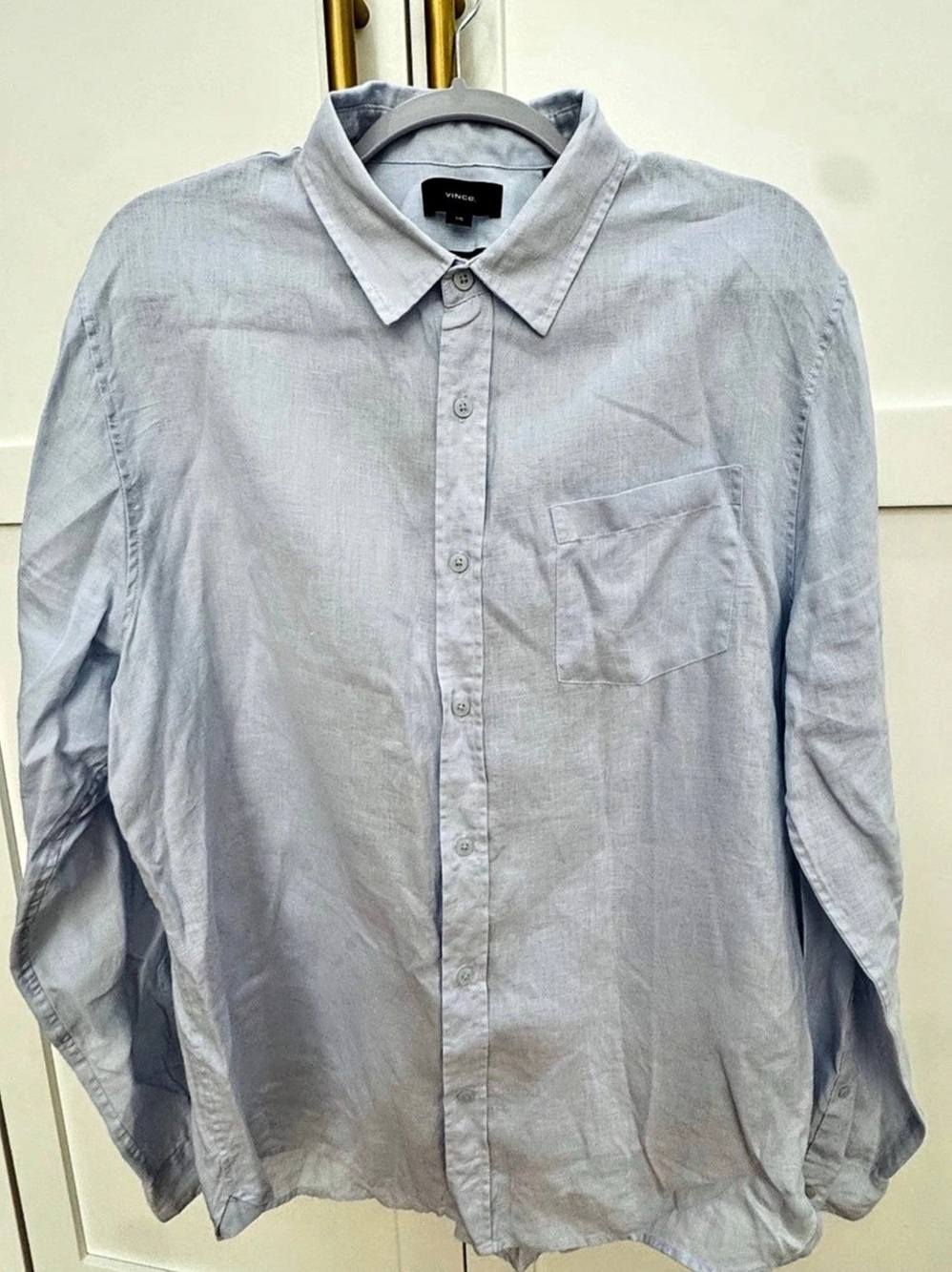 Vince Linen Long-Sleeve Shirt in Blue Size Large Excellent Like New